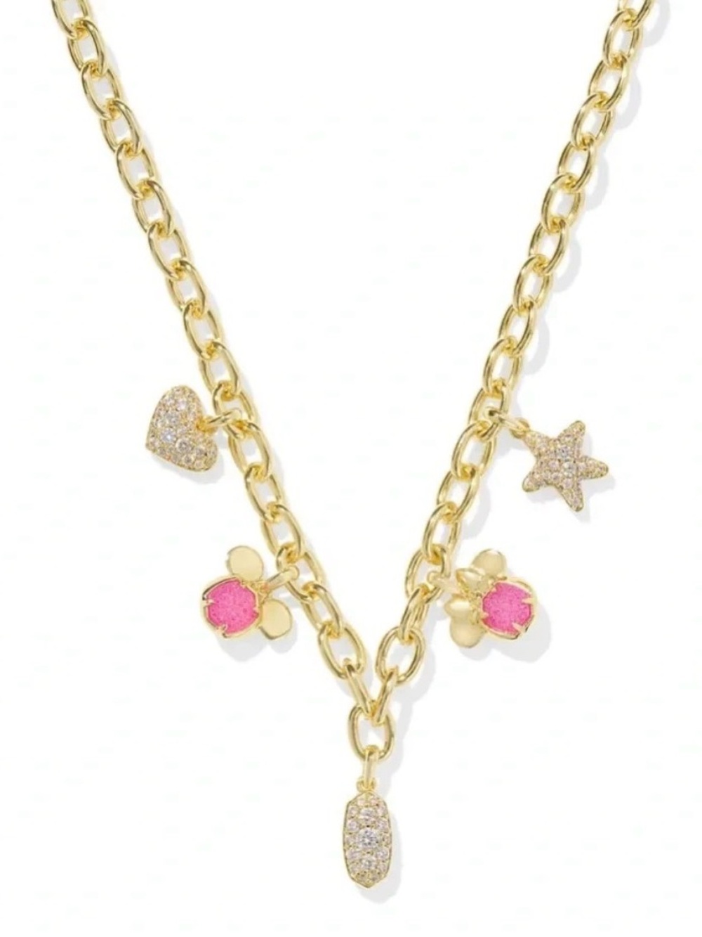 DISNEY X KENDRA SCOTT MICKEY & MINNIE MOUSE GOLD CHARM NECKLACE IRIDESCENT PINK - Picture 8 of 8